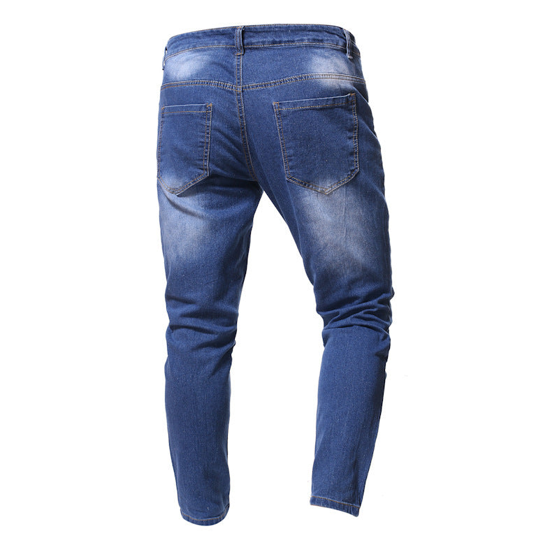 Men's Ripped Slim Fit Patch Jeans Fashion