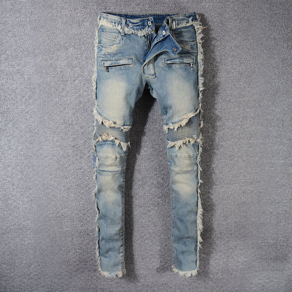 Denim feet moto pants