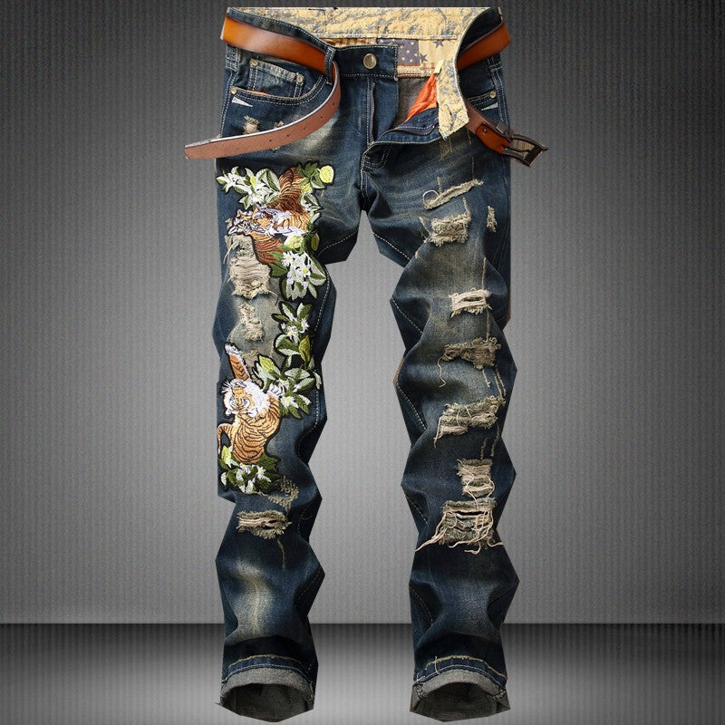 Ripped European And American Fashion Cool Trendy Straight Men's Jeans