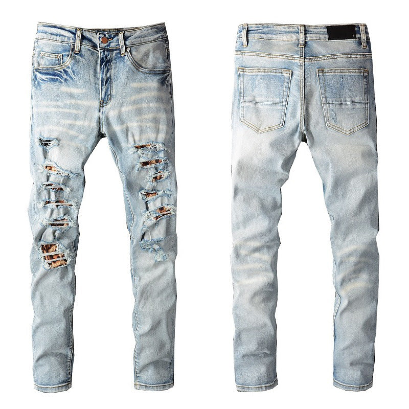 Light Blue Distressed Patch Slim Skinny Jeans