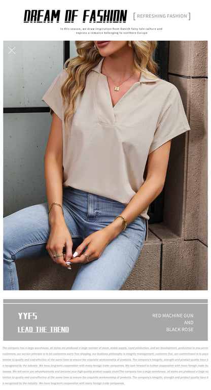 Women's V-neck Temperament Commute Loose-fitting Casual T-shirt