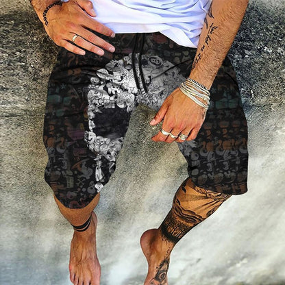 Skull Pattern Men's Casual Beach Pants