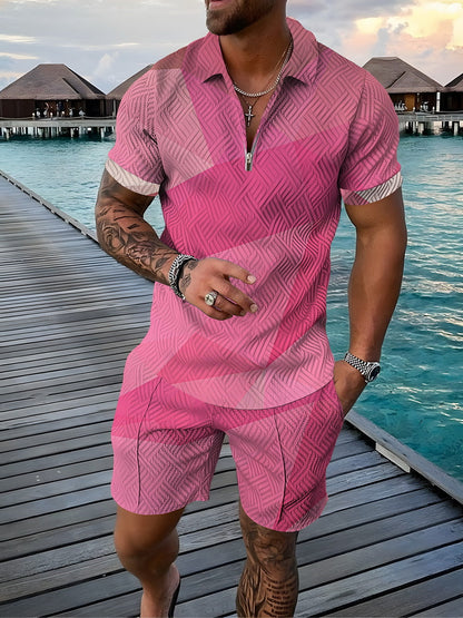 Men's Polo Shirt Summer Fashion 3D Printed Short Sleeve Geometric Zip Lapel