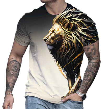 Men's Casual Lion Printing Short-sleeved T-shirt