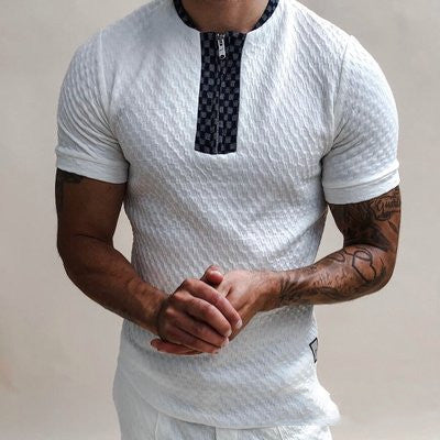 New Style POLO Shirt Zipper Knitted Jacquard Men's T-Shirt Top