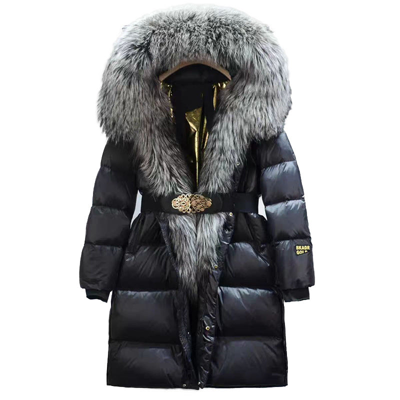 Extended Black Golden Lock Warm Real Fox Fur Big Fur Collar Duck Down Down Jacket