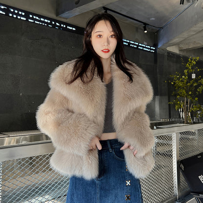 Women's Fashionable Large Lapel Imitation Fur Warm Coat