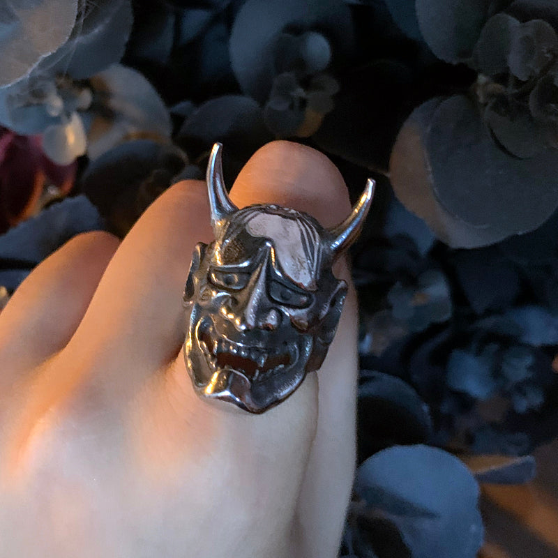 Mask Smiling Face Prajna Hundred Ghosts Theme Titanium Steel Ring Male