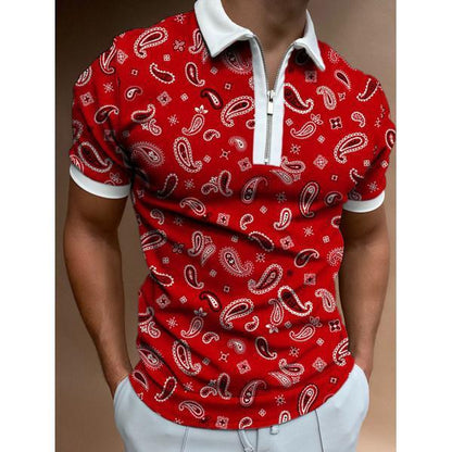 Patterned Polo Shirt Men's Casual Plus Size Short-sleeved Shirt