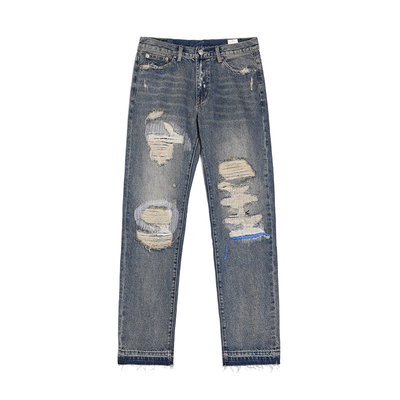 Havoc Blue Line Washed Distressed Men's VIBE Straight Jeans