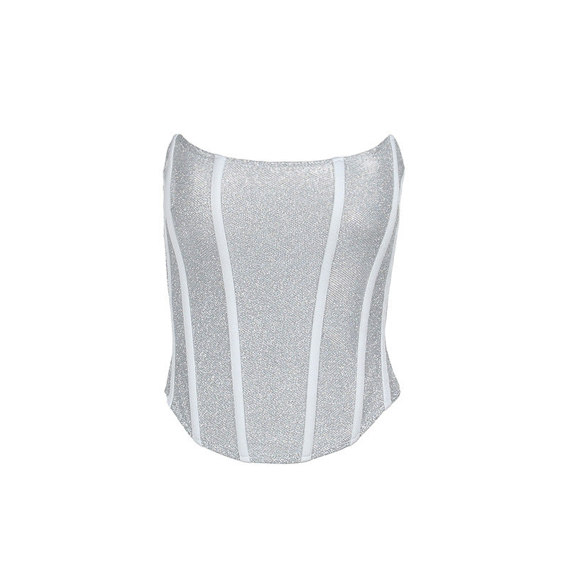 Women's Tubular Corset Tube Top Shiny Slimming Bandage Back Clothing