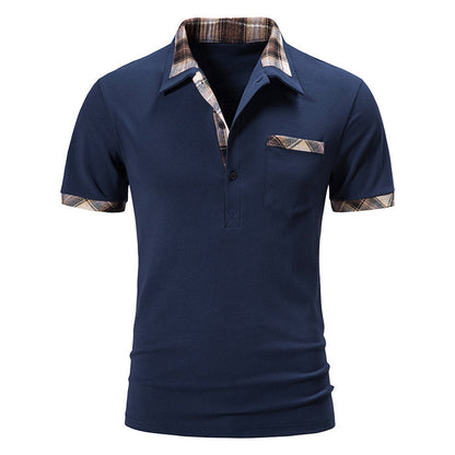 Basic Lapel Polo Shirt Men's Plaid Colorblock T-shirt Top