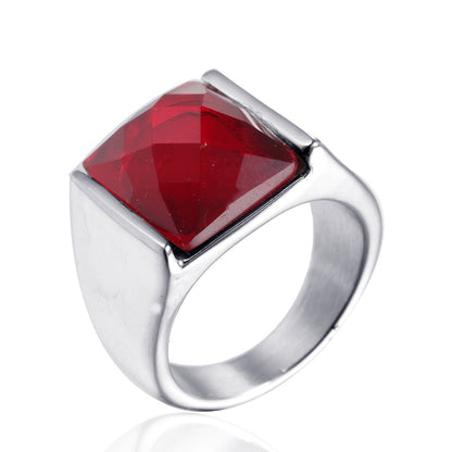 Stainless Steel  Male Retro Garnet Red Creative Ring