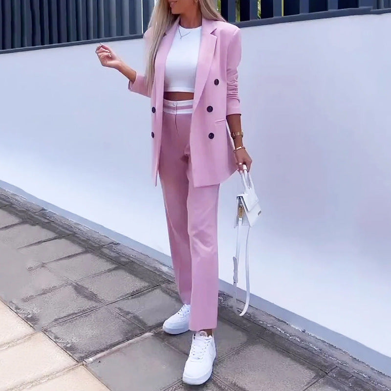 Fashion Commuter Solid Color Casual Two-piece Suit Women