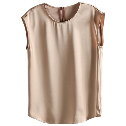 Women's Summer Round Neck Satin Sleeveless Spaghetti-strap Camisole Top