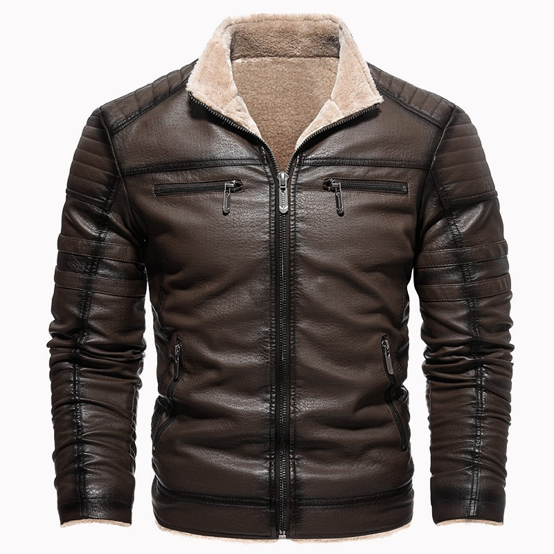 Leather Thickened Artificial Leather Plush Warm Jacket