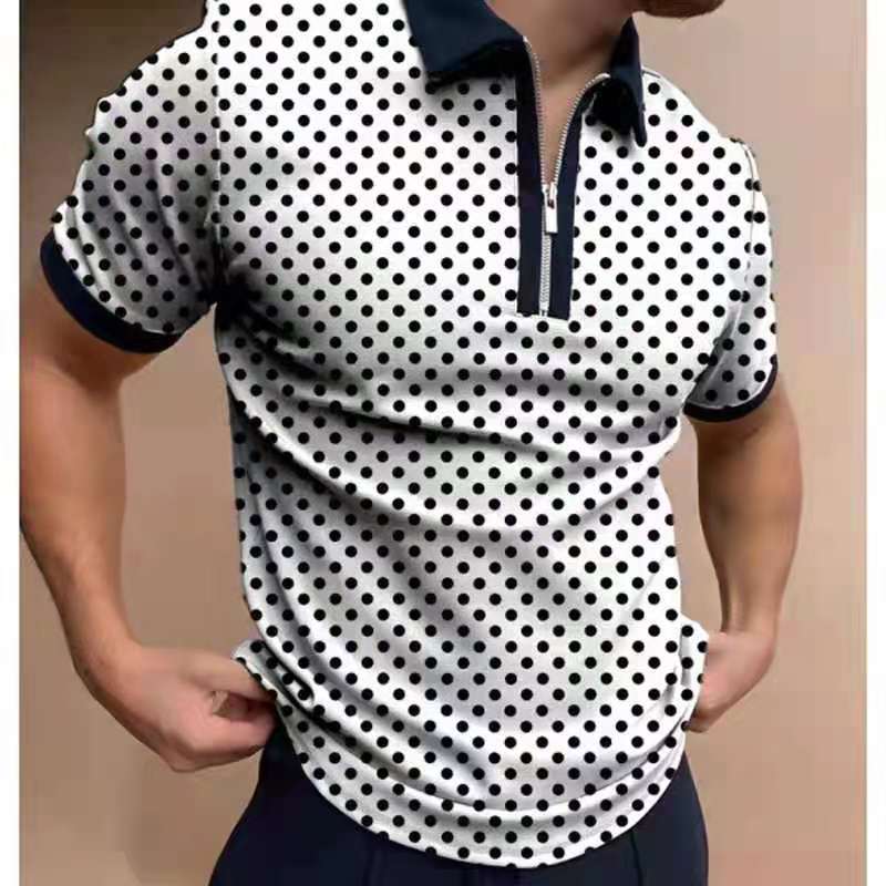 New Style POLO Shirt Zipper Knitted Jacquard Men's T-shirt Top