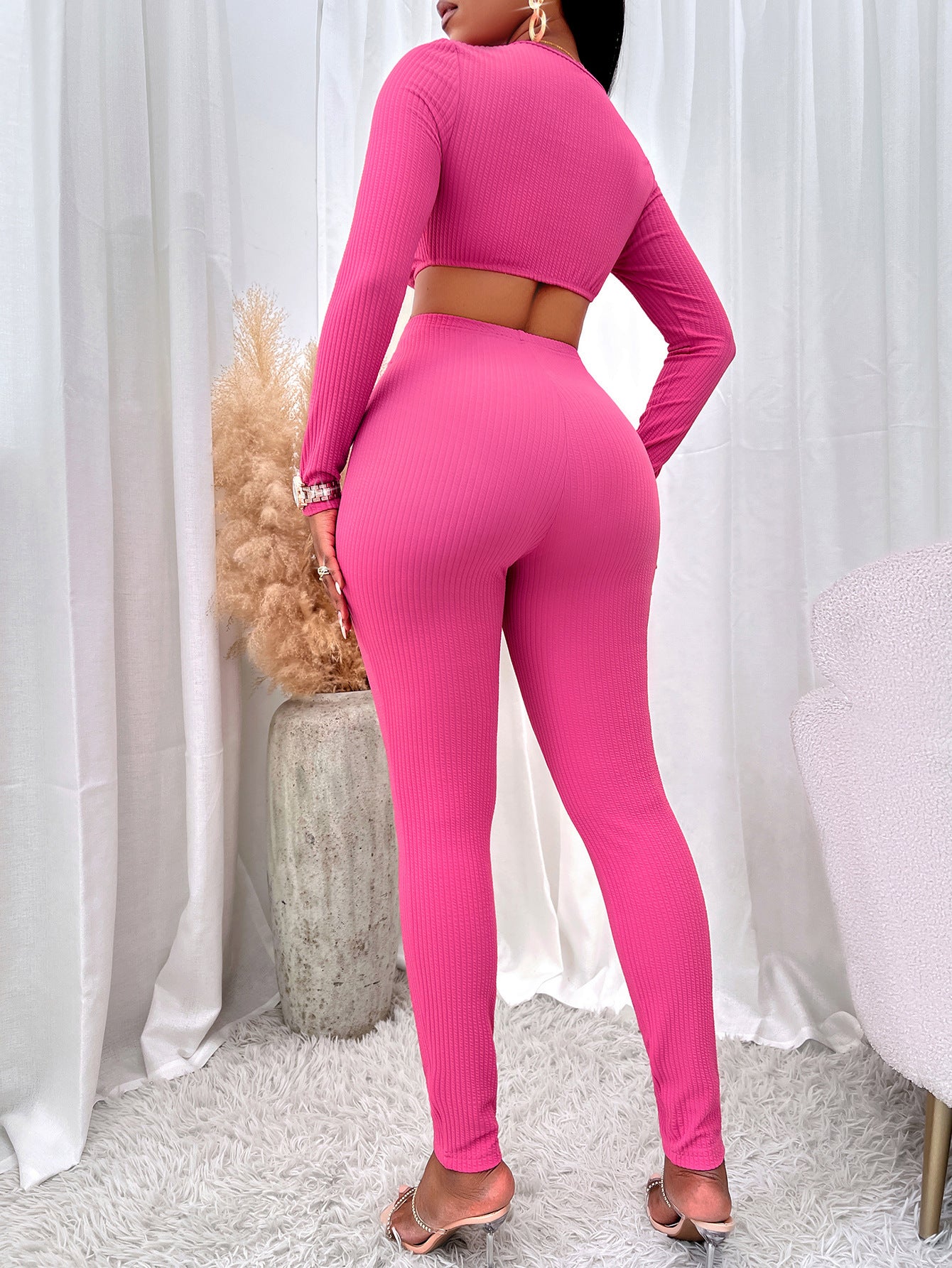 Women's V-neck Long Sleeve Slim-fit Pants Suit