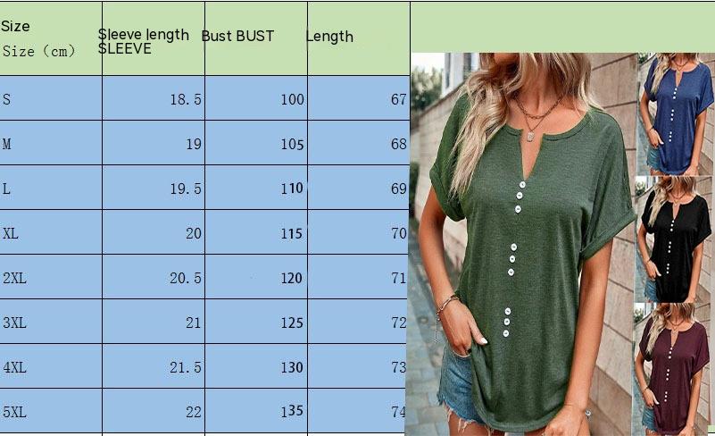 Women's Clothes Hot-selling V-neck Buttons Short Sleeve Top