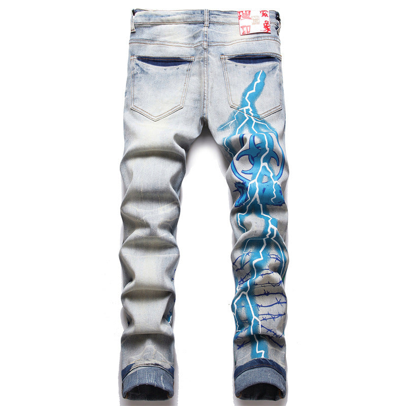 Stretch Print Dye Skinny Men's Jeans