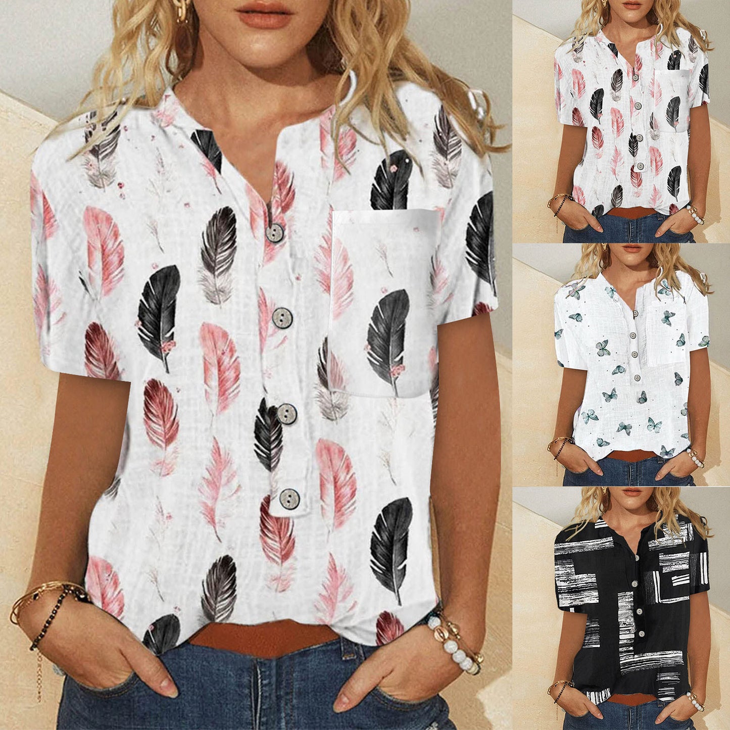 Casual Irregular Printed Loose Fitting Shirt