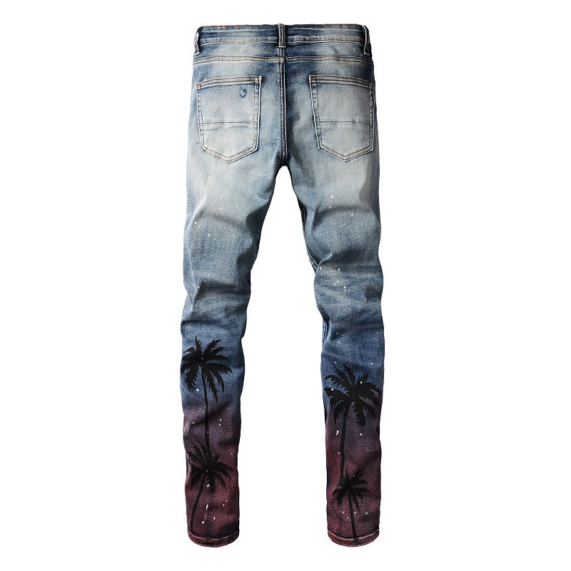 Men's Torn Jeans Sprayed With Paint