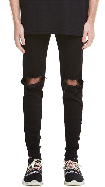 High street kanye spray-painted knee-cut slim-fit jeans