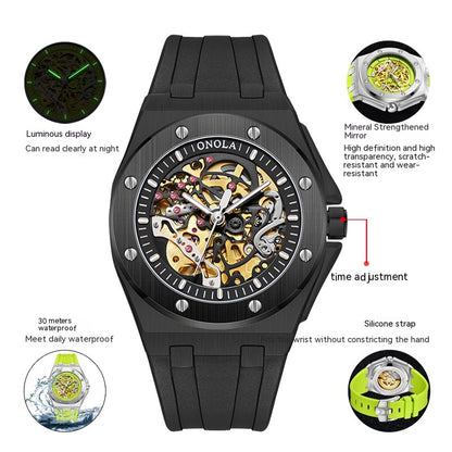 Tape Waterproof Luminous Hollow Automatic Mechanical Watch