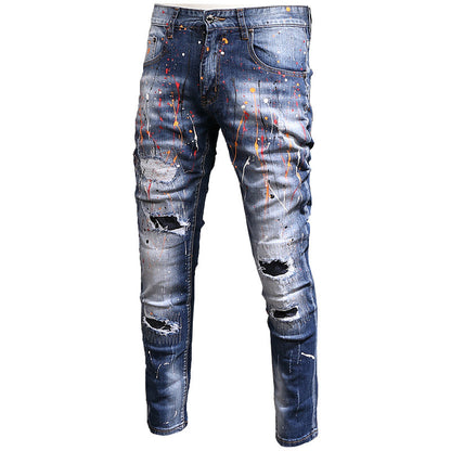 Men's Fashion Splash-ink Hole Patch Jeans