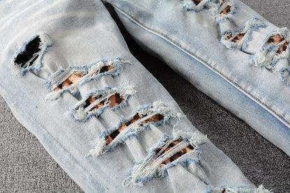 Light Blue Distressed Patch Slim Skinny Jeans