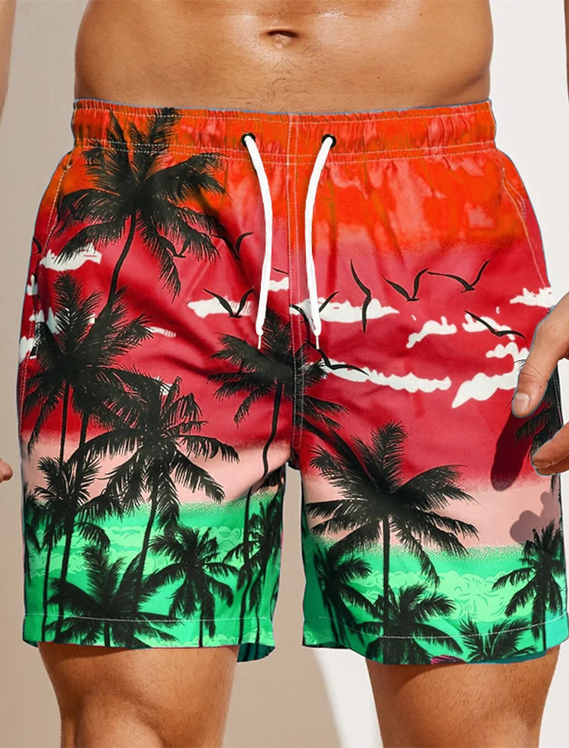 European And American Men's Loose Beach Pants 3D Printed Pattern