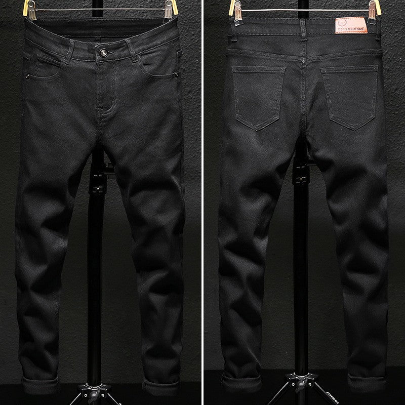 Autumn And Winter Men's Jeans Casual Fleece-lined Thickened Elastic Youth Slim Fit  Feet Pants