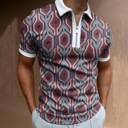 Patterned Polo Shirt Men's Casual Plus Size Short-sleeved Shirt