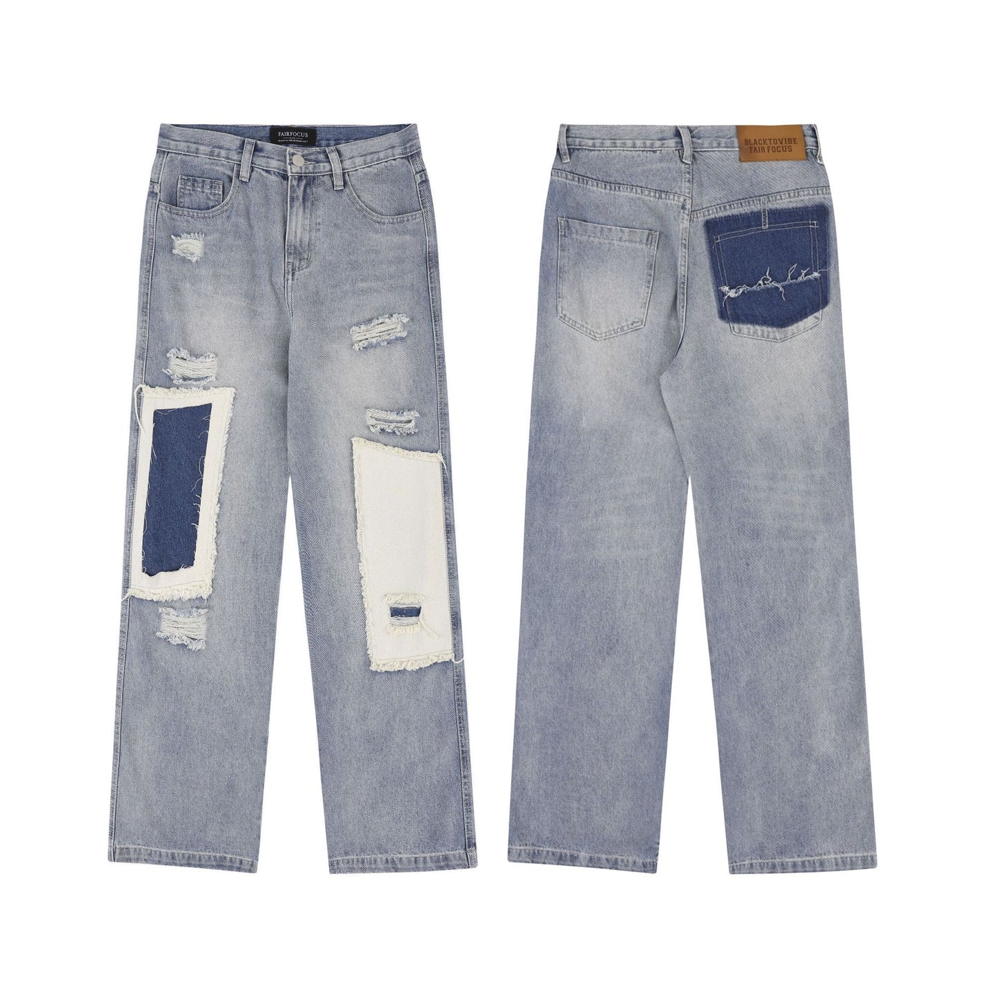 American-style Distressed Heavy Industry Straight Casual Jeans