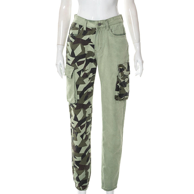 Women's Colorblock Slim Fit Camo Jeans