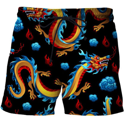 Chinese Style Shorts Dragon And Phoenix Pattern 3D Printing Loose Fifth Pants Creative Breathable Casual Pants