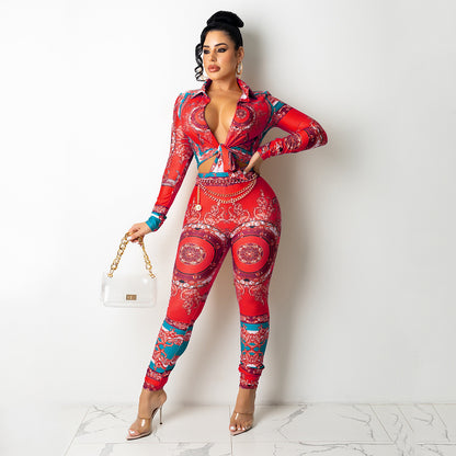 Women's Printed Tight Two-piece Suit