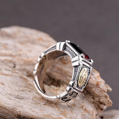 Vintage White Gold-plated Ornament Hip Hop Style Male Black Agate Virgin Mary Temperament Ring