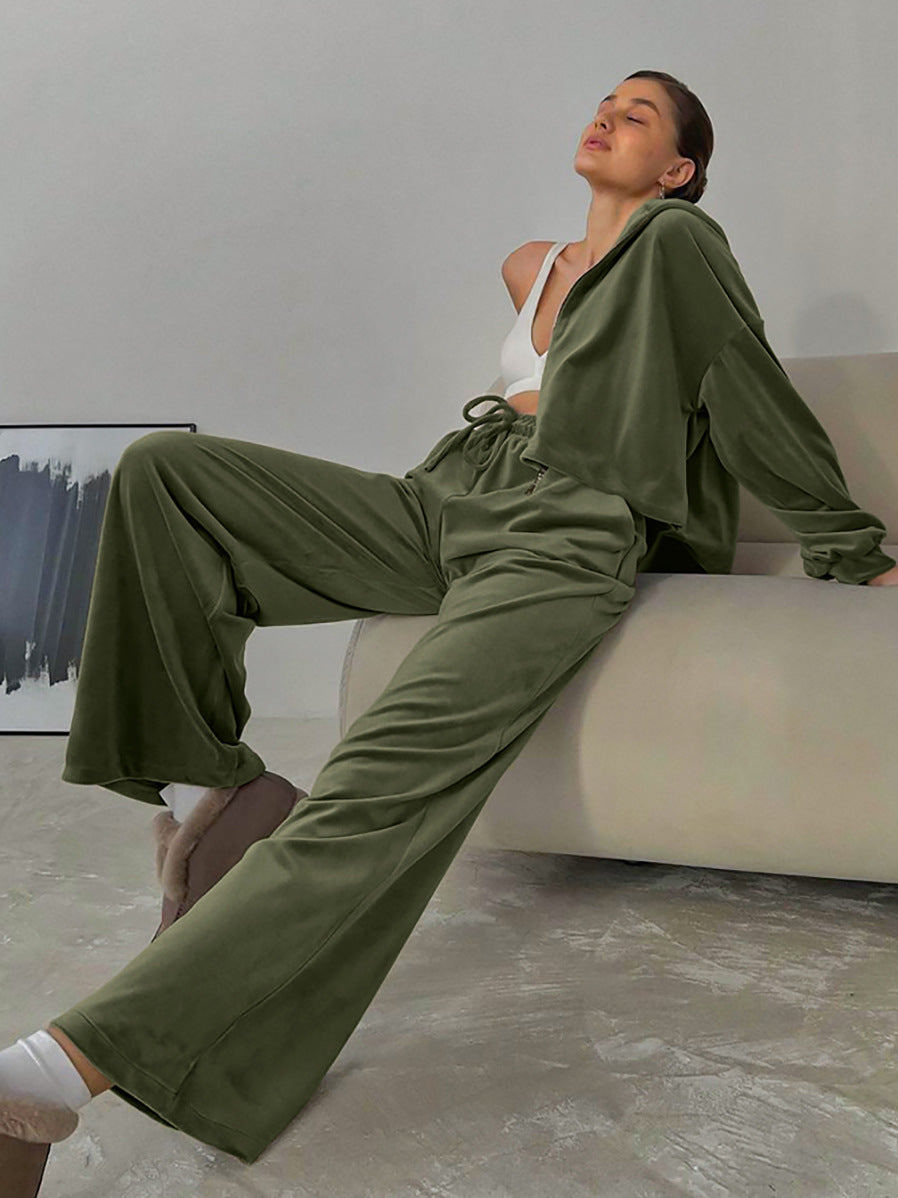 Hooded Sweater Wide Leg Pants Two-piece Set Loose