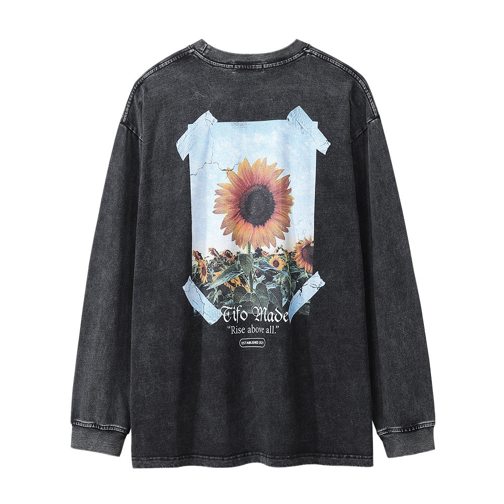 National Fashion Sunflower Flower Print Long Sleeve Men's Street