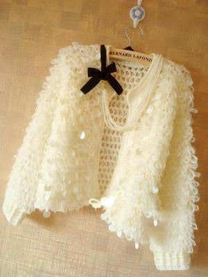 Sequined Mohair Short Sweater Cardigan Sweater