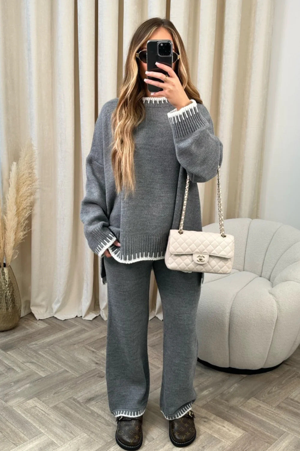 Autumn And Winter Fashion Solid Color Casual Loose Two-piece Suit Women