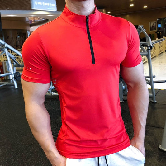 Sports Fitness Lapel Polo Shirt Short Sleeve Tight