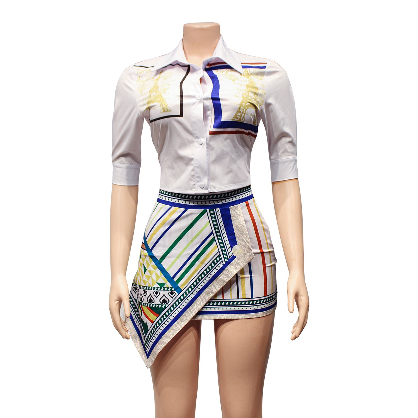 Printed Asymmetric Skirt Two-piece Suit