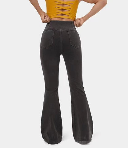 High Imitation Denim Bell-bottom Pants Cross-border Hip Lifting European And American Women Bell-bottom Pants