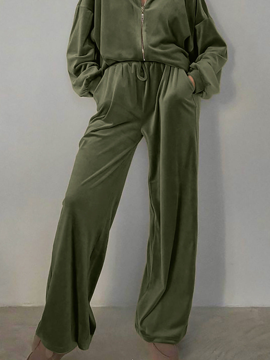 Hooded Sweater Wide Leg Pants Two-piece Set Loose