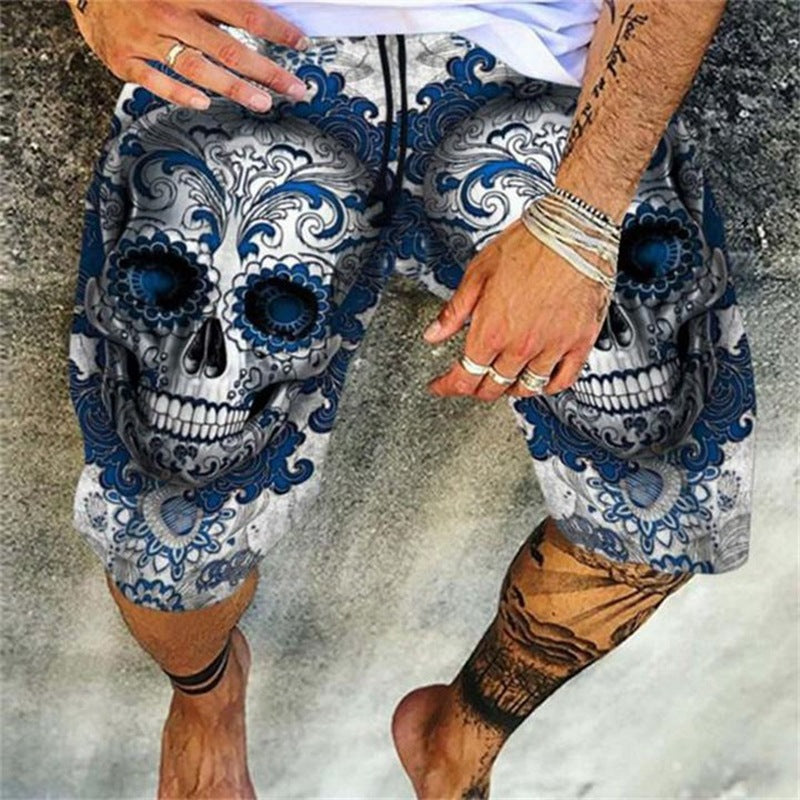 Skull Pattern Men's Casual Beach Pants