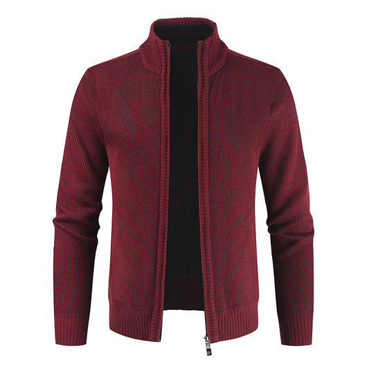 2023 Autumn New Men's Cardigan Coat Casual Stand Collar Solid Color Men's Knitwear