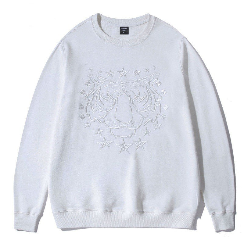 Tiger Head Embroidered Crew Neck Men's Sweater