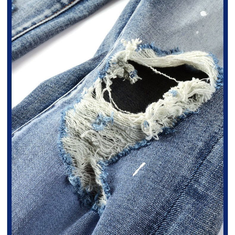 Men's Torn Jeans Sprayed With Paint